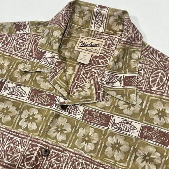 Woolrich Men Button Front Hawaiian Fish Floral Pattern Shirt Short Sleeve‎ Sz XL - Picture 1 of 6